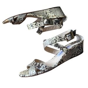 Jimmy Choo Connor Python Wedge Sandals Low Wedge Ankle Strap Italy 36/6 Designer